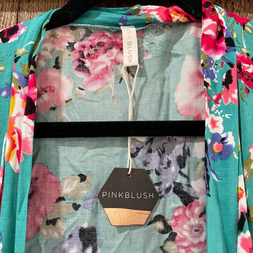 Pink Blush Turquoise Floral Robe